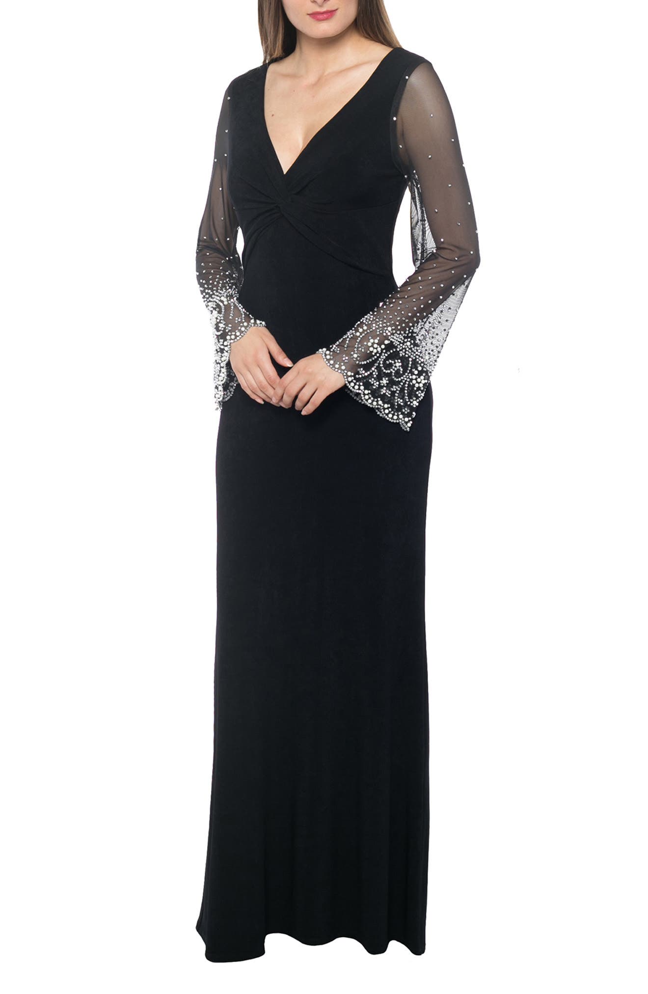 70s Clothes & 1970s Fashion Marina Beaded Sheer Sleeve Gown in Black at Nordstrom Rack Size 14 $96.97 AT vintagedancer.com