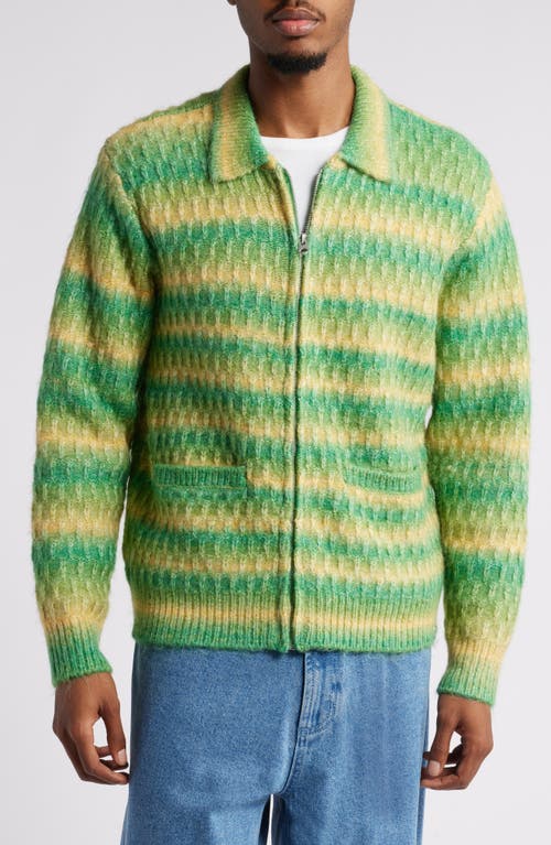 Shop Obey Reggie Ombré Stripe Zip Cardigan In Green Multi