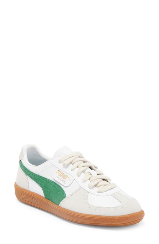 Shop Puma Palermo Leather Sneaker In  White-vapor Gray-green