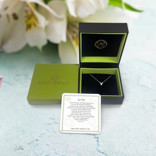 Luvmyjewelry Emerald Cut Peridot & Diamond 14k Gold Birthstone Necklace In White Gold