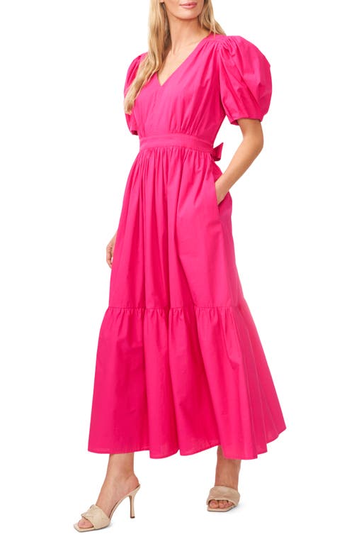 Puff Sleeve Cotton Maxi Dress in Bright Rose