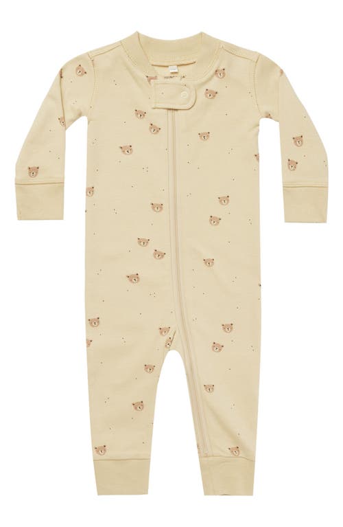 Rylee + Cru Bear Print Organic Cotton One-Piece Pajamas in Butter