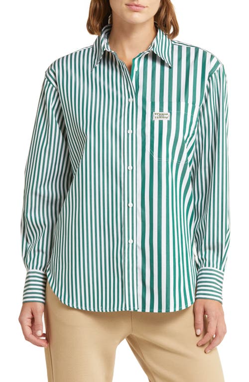 Lacoste X Bandier Mix Stripe Cotton Button-up Shirt In Roquette/blanc