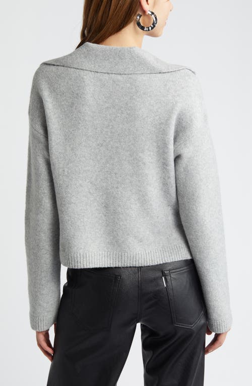 Shop Open Edit Johnny Collar Boxy Crop Sweater In Grey Heather