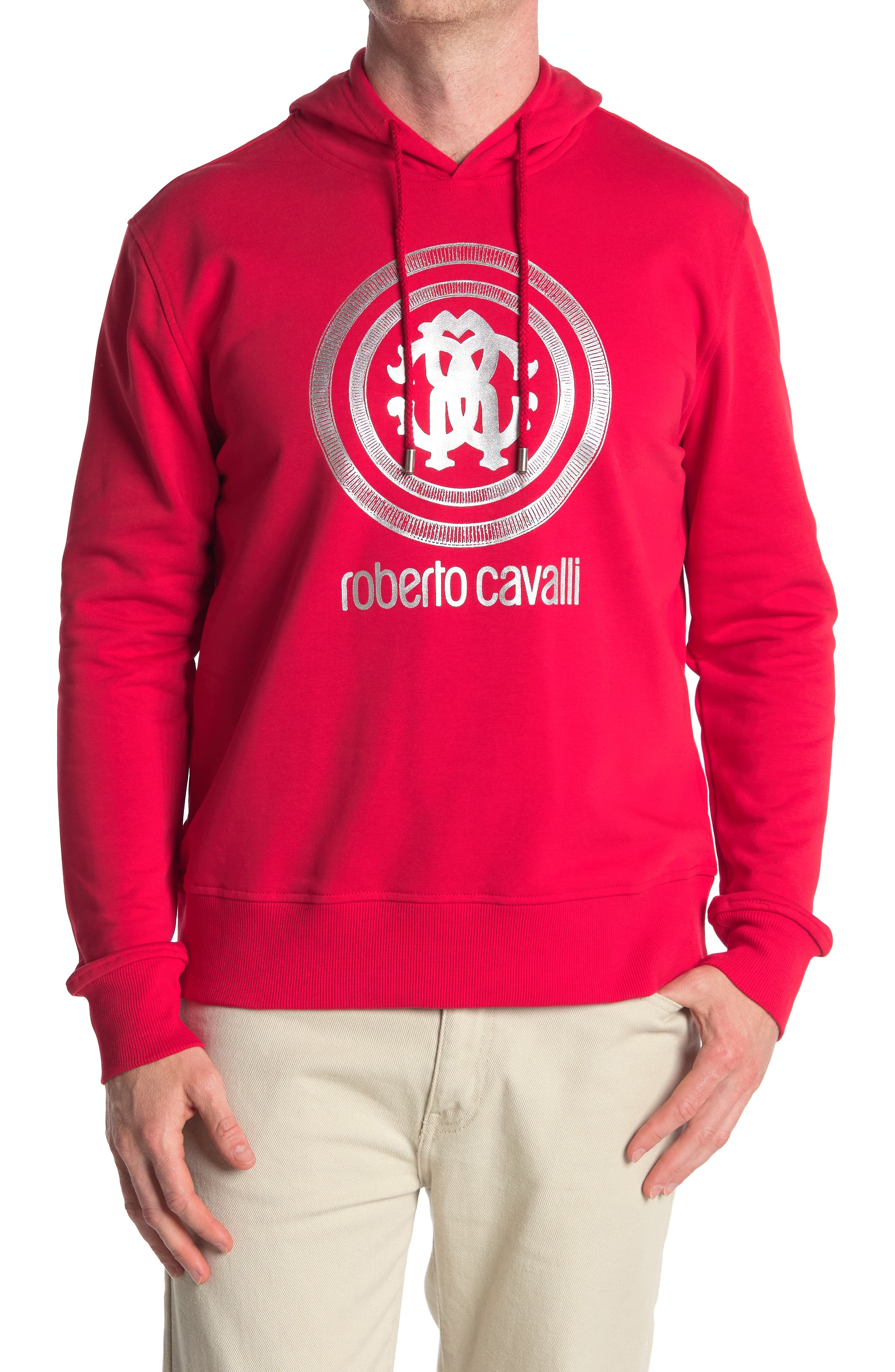 Roberto Cavalli Circle Logo Pullover Hoodie In Red