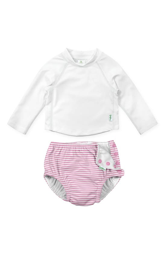 Green Sprouts Babies' Long Sleeve Rashguard & Reusable Swim Diaper Set In Light Pink Pinstripe
