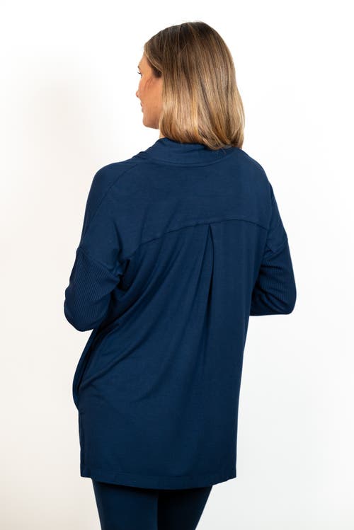 Shop Jjwinks Bff Open Front Lightweight Pocketed Cardigan In Navy