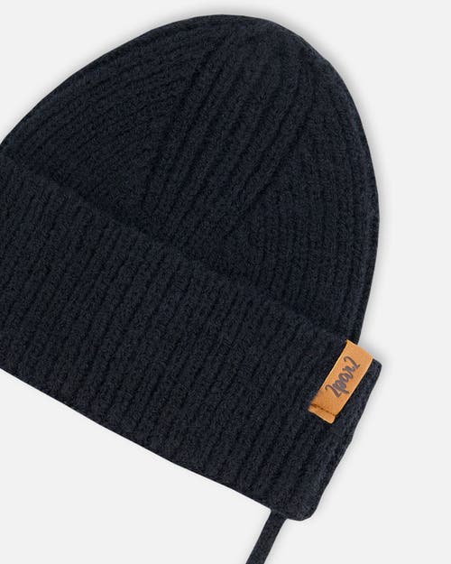 Deux Par Deux Baby Unisex Mid-season Knit Hat With Strings Black In Anthracite