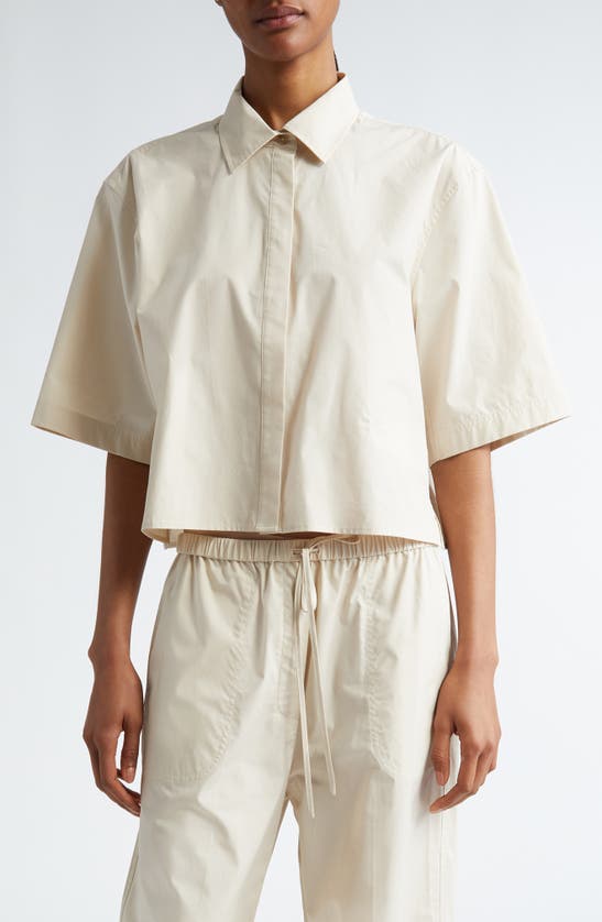 Shop Totême Toteme Crop Organic Cotton Poplin Button-up Shirt In Stone