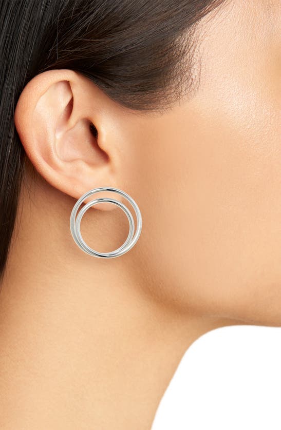 Shop Knotty Double Hoop Earrings In Rhodium