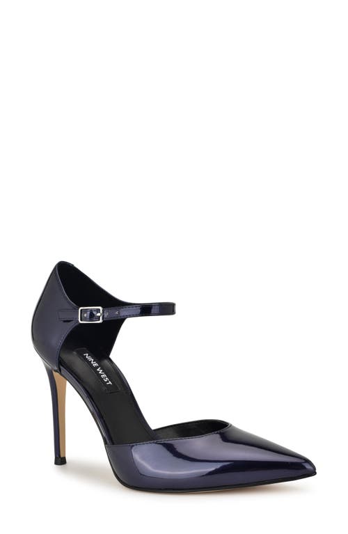 Shop Nine West Fiere Ankle Strap Pointed Toe Pump In Dark Blue