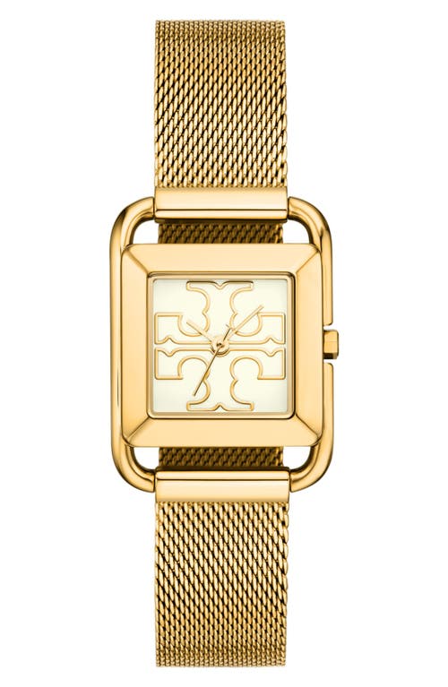 Shop Tory Burch The Miller Square Mesh Strap Watch, 24mm In Ivory/gold/gold Mesh