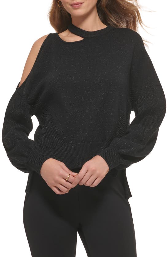 Dkny Cutout Asymmetric Sweater In Black