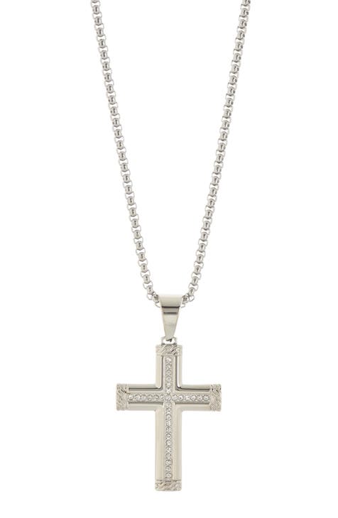 Men's Stainless Steel Crystal Cross Pendant Necklace