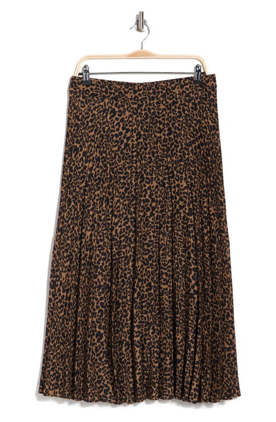 Maxstudio Pleated Midi Skirt In Brown/ Black Mini Cheetah