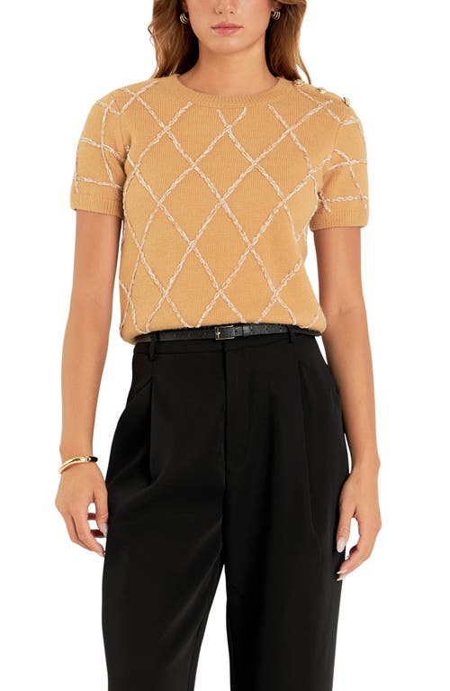 Endless Rose Diamond Pattern Short Sleeve Sweater In Camel