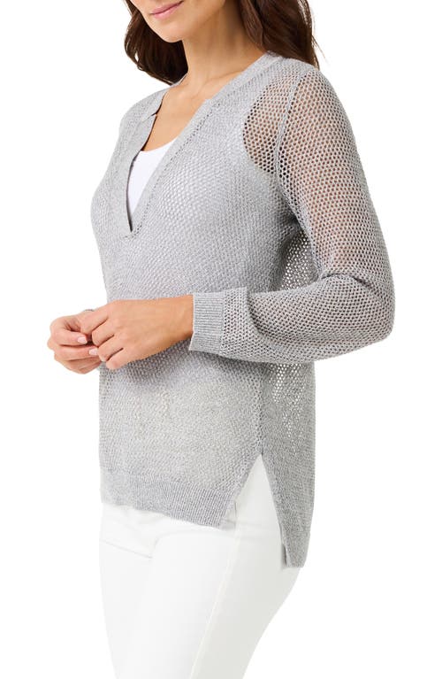 Shop Nic + Zoe Nic+zoe Metallic Mesh Stitch Sweater In Tarragon