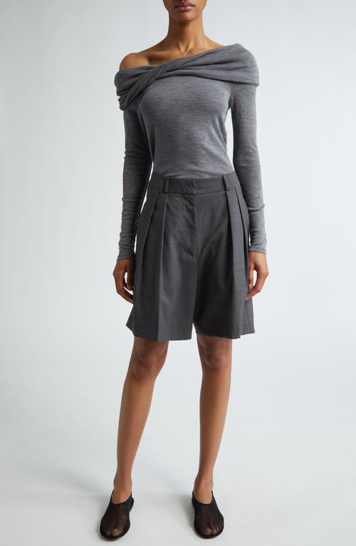 Shop Rohe Róhe Tailored Virgin Wool Wide Leg Shorts In Dark Grey Melange