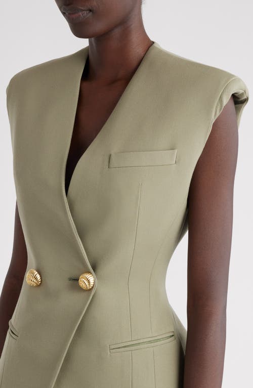 Shop Balmain Double Breasted Grain De Poudre Vest<br> In 7co Olive