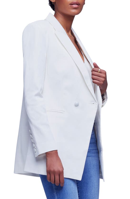 Shop L Agence Nellie Longline Cotton Blazer In Ivory/je T'aime