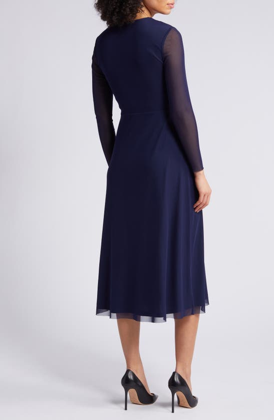 Shop Anne Klein Long Sleeve Midi Wrap Dress In Midnight Navy