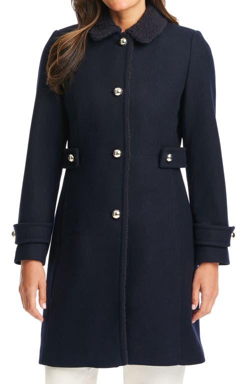 high pile fleece trim wool blend coat