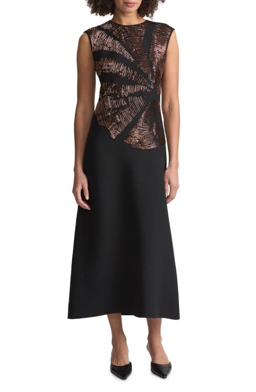 Shop Lafayette 148 New York Tree Ring Hand Beaded Wool & Silk Midi Dress In Black