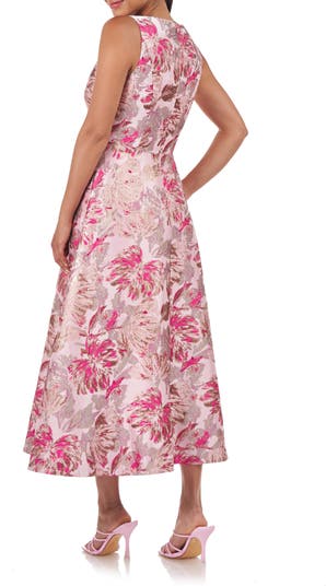 Kay Unger Poppy Metallic Floral A-Line Dress | Nordstrom