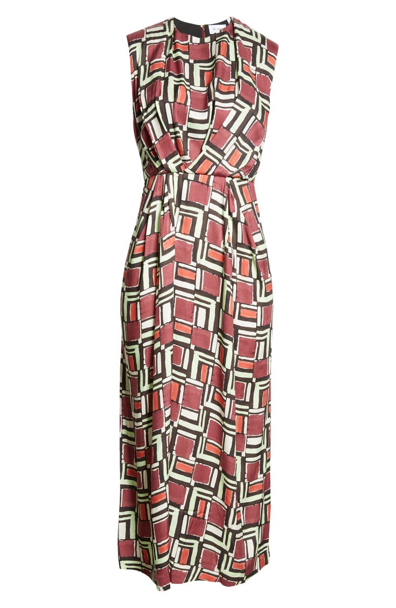 ST. JOHN Geometric Print Sleeveless Knit Midi Dress, Alternate, color, Dark Claret Multi