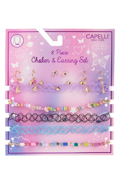 Shop Capelli New York Kids' Assorted 8-piece Chokers & Earrings Set In Purple Multi