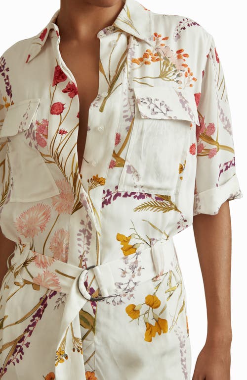 Shop Reiss Faya Floral Shirtdress In Ivory/orange