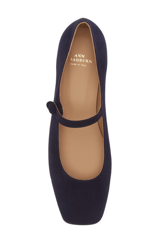 Shop Ann Mashburn Square Toe Mary Jane Flat In Blue Suede
