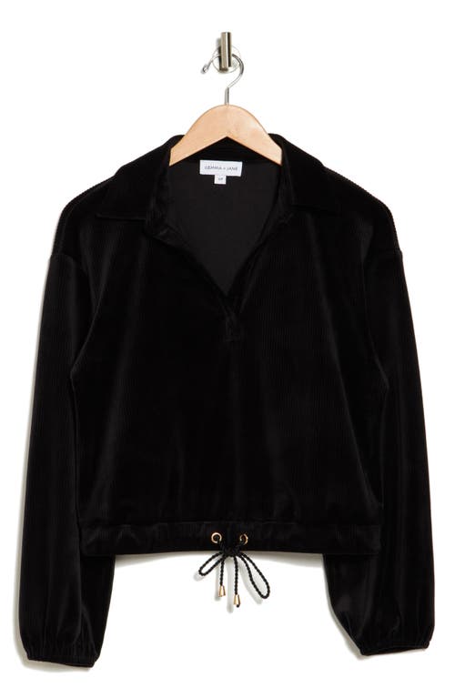 Gemma + Jane Long Sleeve Drawstring Waist Corduroy Top In Black