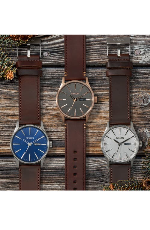 Nixon The Sentry Leather Strap Watch, 42mm In Brown/blue