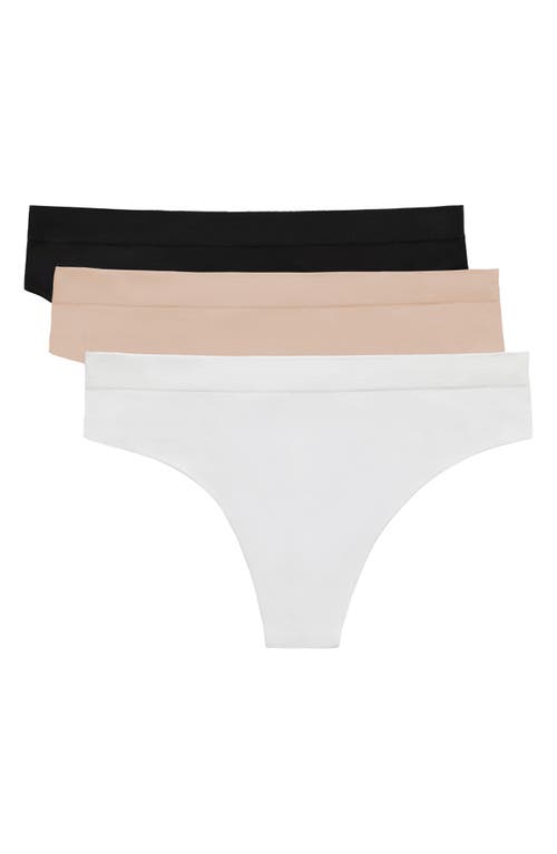 On Gossamer Assorted 3-Pack Seamless Thongs in Black/White/Champagne