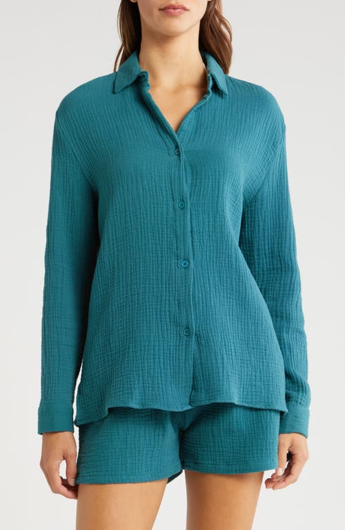 Shop Nordstrom Double Gauze Shirt & Shorts Cover-up Set In Teal Hydro