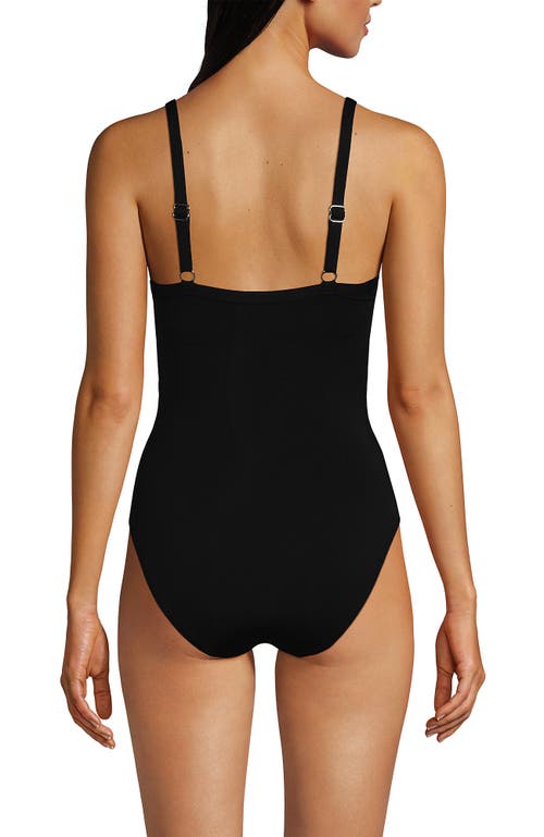 Shop Lands' End Womens Long Chlorine Resistant Sculpting Control Draped One Piece Swimsuit In Black