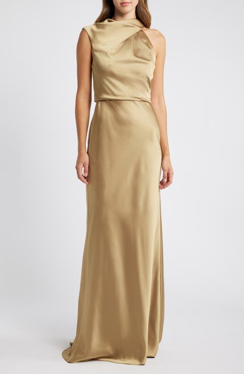 Amsale Asymmetric Neck Satin Gown In Gold