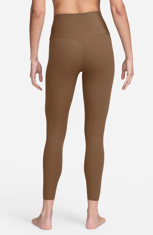 Shop Nike Zenvy Gentle Support High Waist Rib Leggings In Light British Tan/black