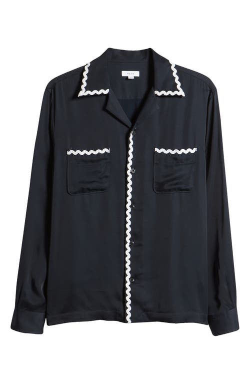 Reiss Fable Rickrack Detail Button-Up Shirt Navy at Nordstrom,