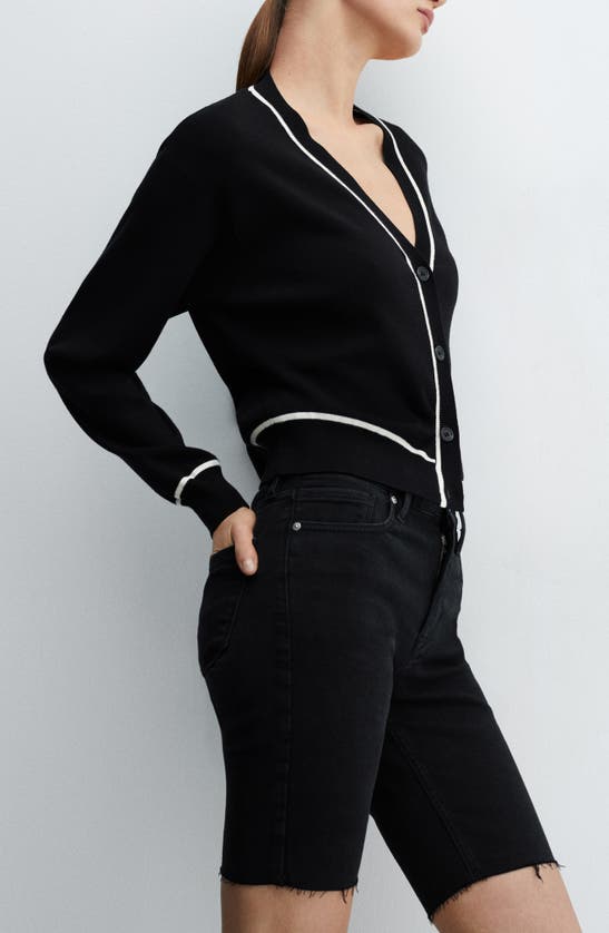 Shop Mango Contrast Trim V-neck Cardigan In Black