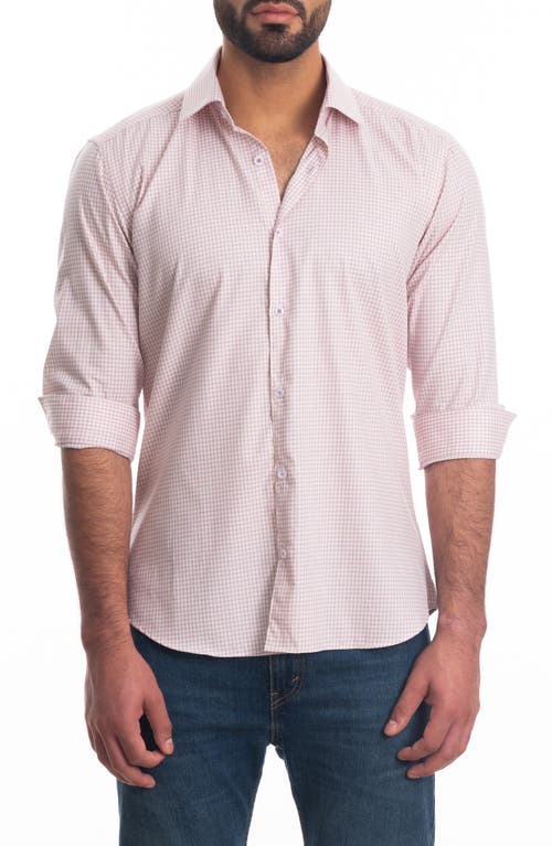 Jared Lang Trim Fit Check Cotton Button-Up Shirt in White N Light Pink