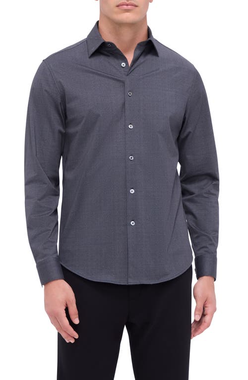 Bugatchi Jimmy OoohCotton® Herringbone Button-Up Shirt in Grey/Black 