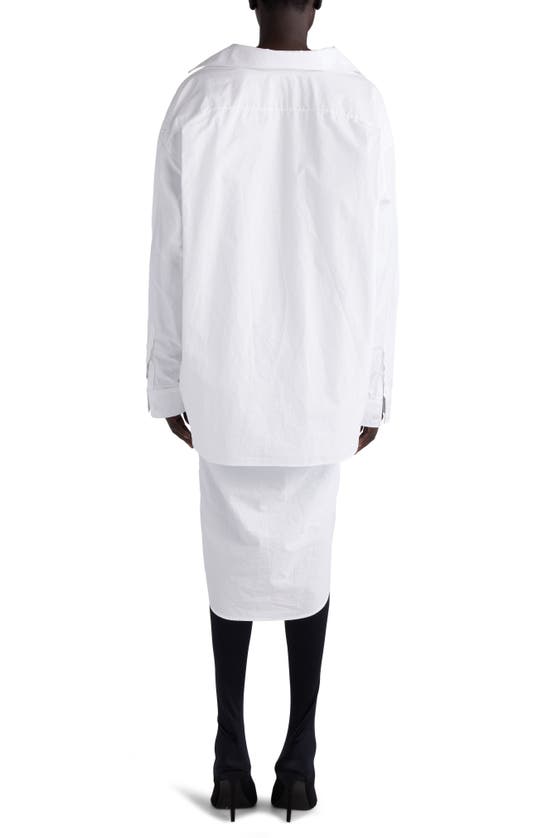 Shop Balenciaga Layered Long Sleeve Cotton Poplin Shirtdress In White