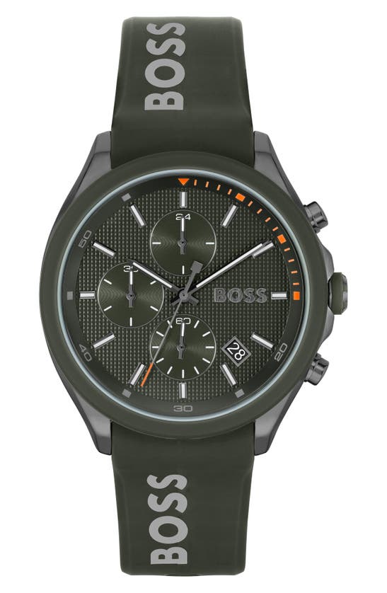 Hugo Boss Velocity Chronograph Silicone Strap Watch, 44mm In Green