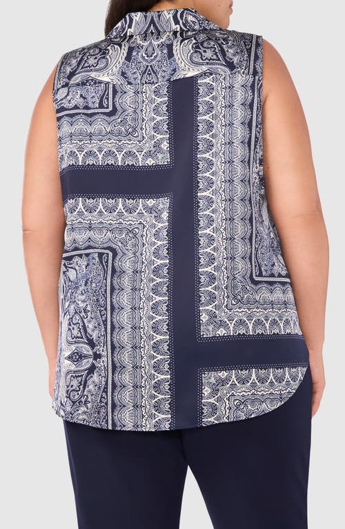 Shop Halogenr Halogen(r) Printed Sleeveless Button-up Top In Classic Navy Print