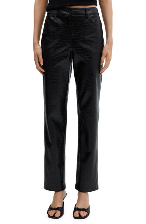 MANGO Croc Embossed Faux Leather Straight Leg Pants Black at Nordstrom,