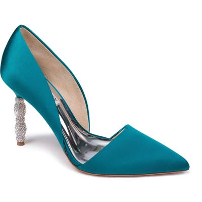Badgley Mischka Emily Crystal Heel Pointed Toe Pump, Green