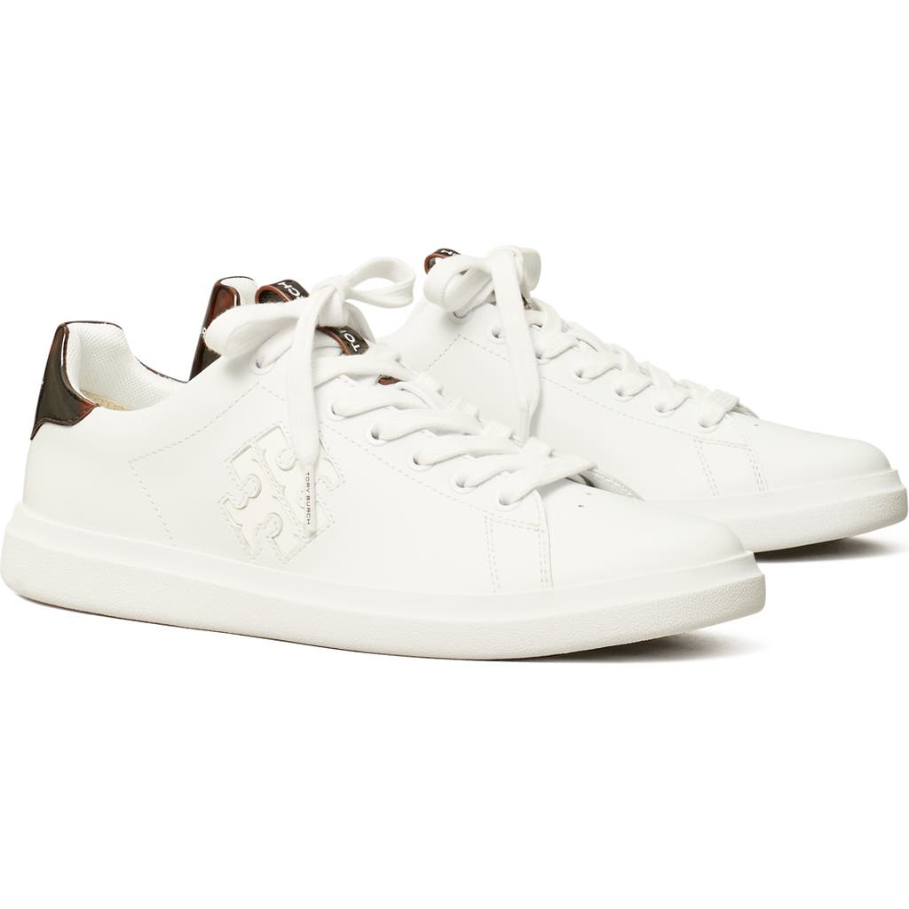 Tory Burch Double-t Howell Court Sneaker In Titanium White/creta