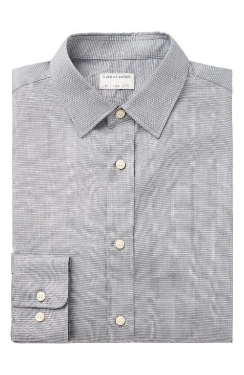 Tiger of Sweden Adley Slim Fit Grid Check Cotton Button-Up Shirt Grey at Nordstrom,